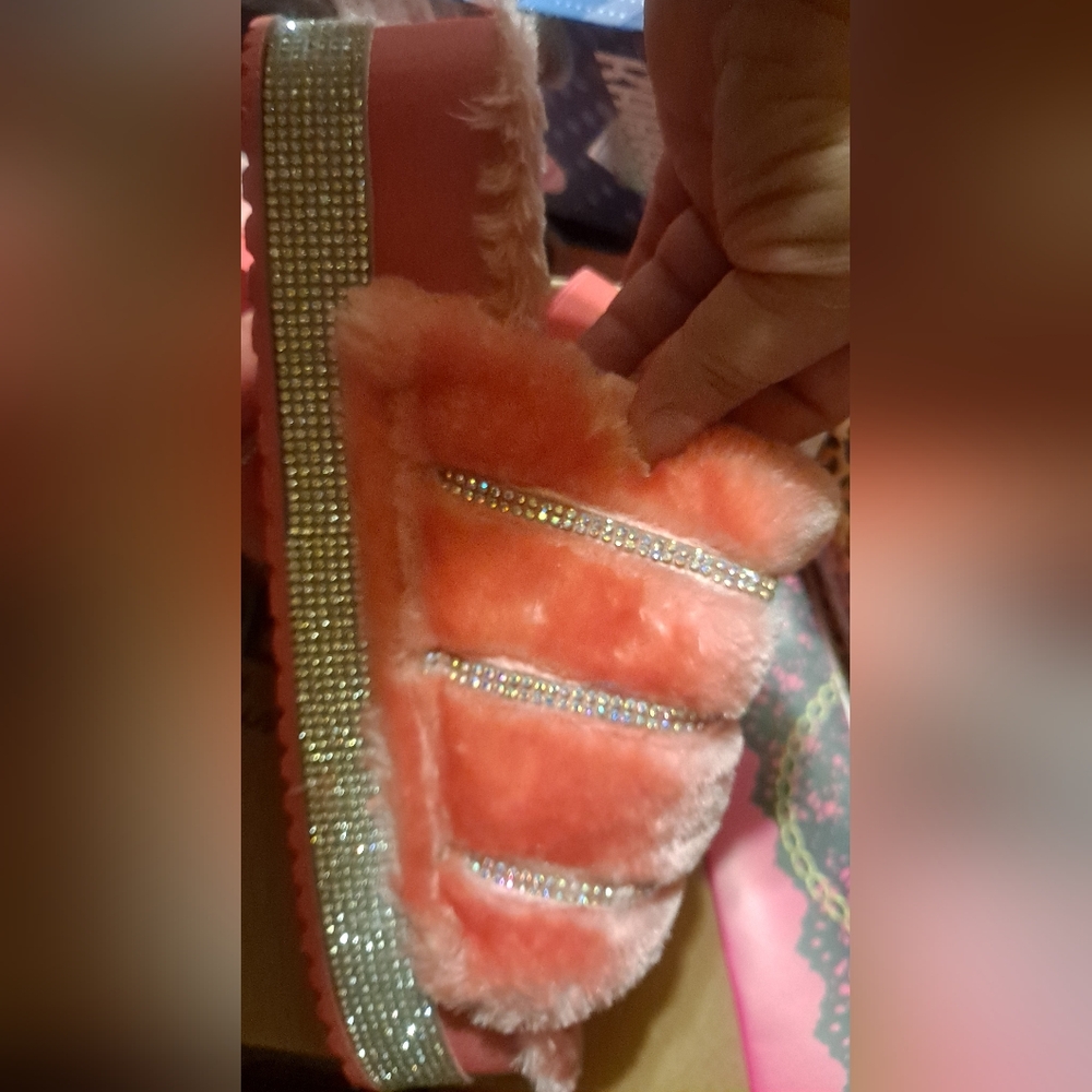 Rhinestone & Fur Sandals